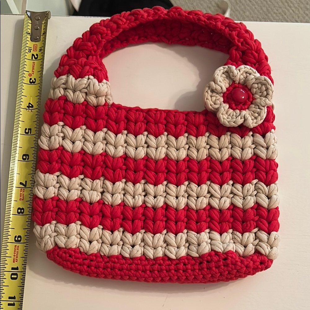 Red and Cream Crochet Tote